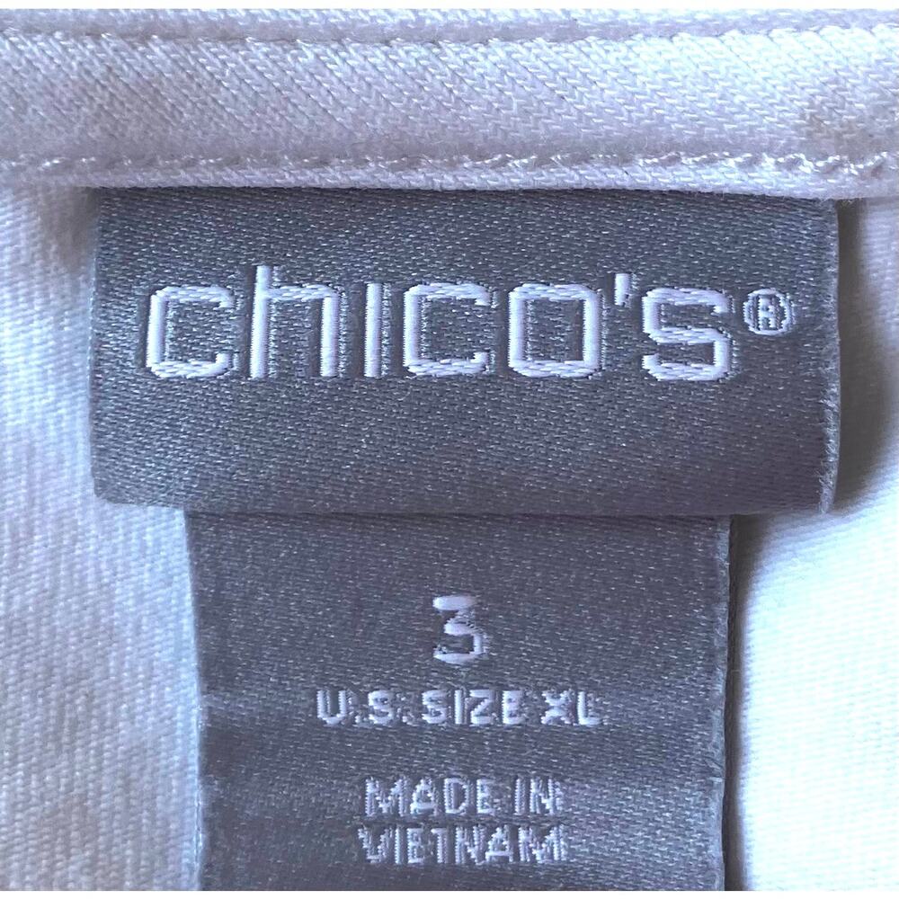 Chico's Women's White Casual 3/4 Sleeve Scoop Neck Smocked Shoulders SZ 3 US/XL - Picture 8 of 11